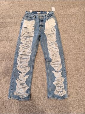 NWT Good American The Khloe Jean Super High Rise Distressed Straight Leg 12/31